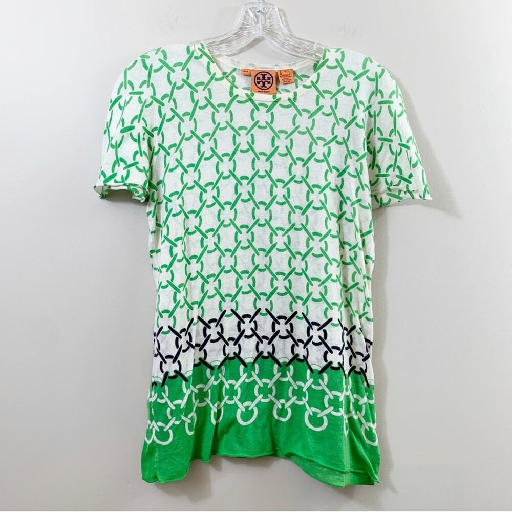 Tory Burch Chain Link Print Cream/Green Top
